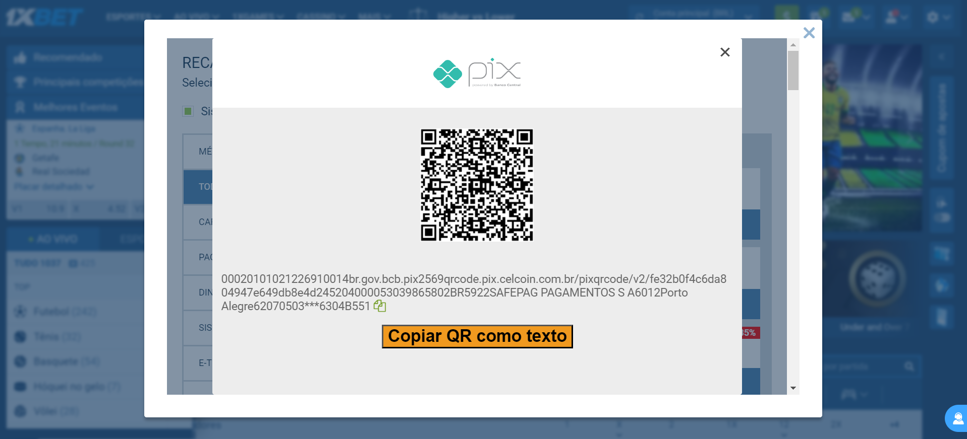 Como depositar com PIX para apostar com a 1XBET