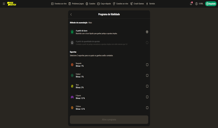 Programa de fidelidade Parimatch – Como ativar e ganhar dinheiro