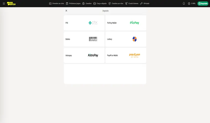 Parimatch Métodos de depósitos e como usar
