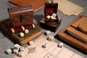 top view beautiful rpg still life items