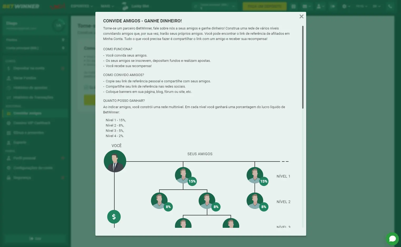 Como convidar amigos e ganhar dinheiro na BetWinner 1